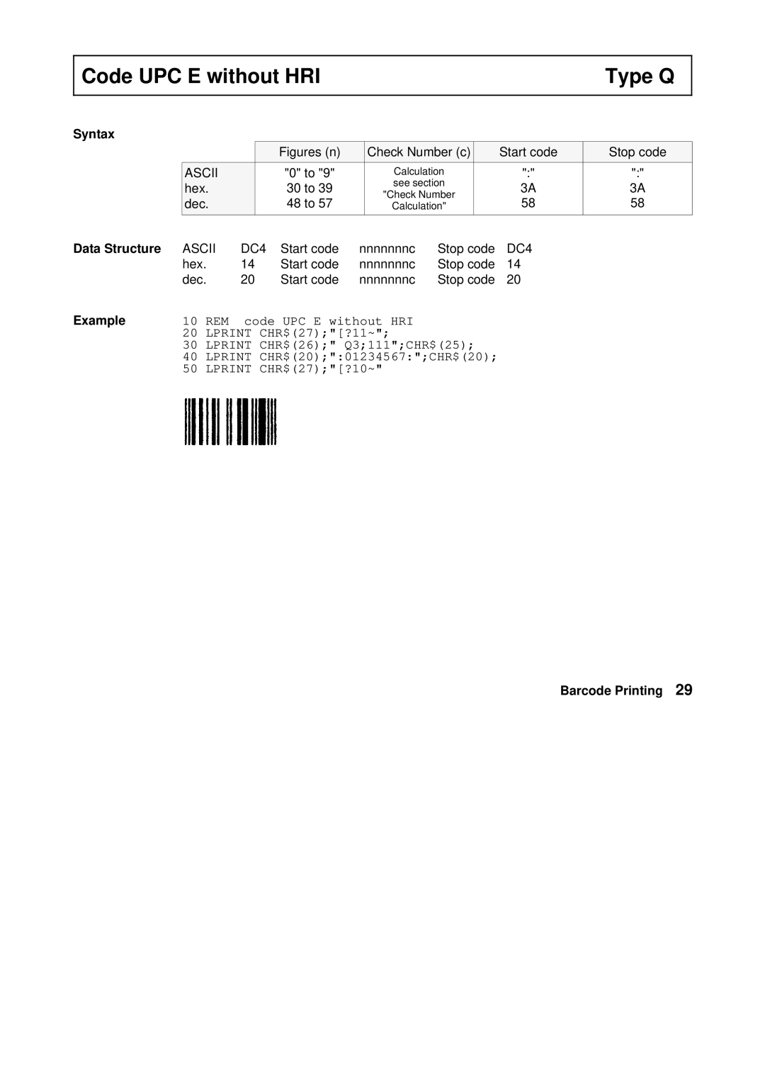 Tally Genicom Matrix Printer manual Code UPC E without HRI Type Q 