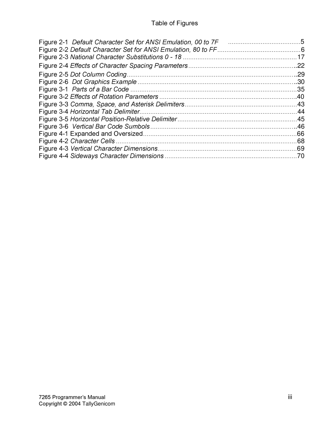 Tally Genicom Matrix Printer manual Default Character Set for Ansi Emulation, 00 to 7F 