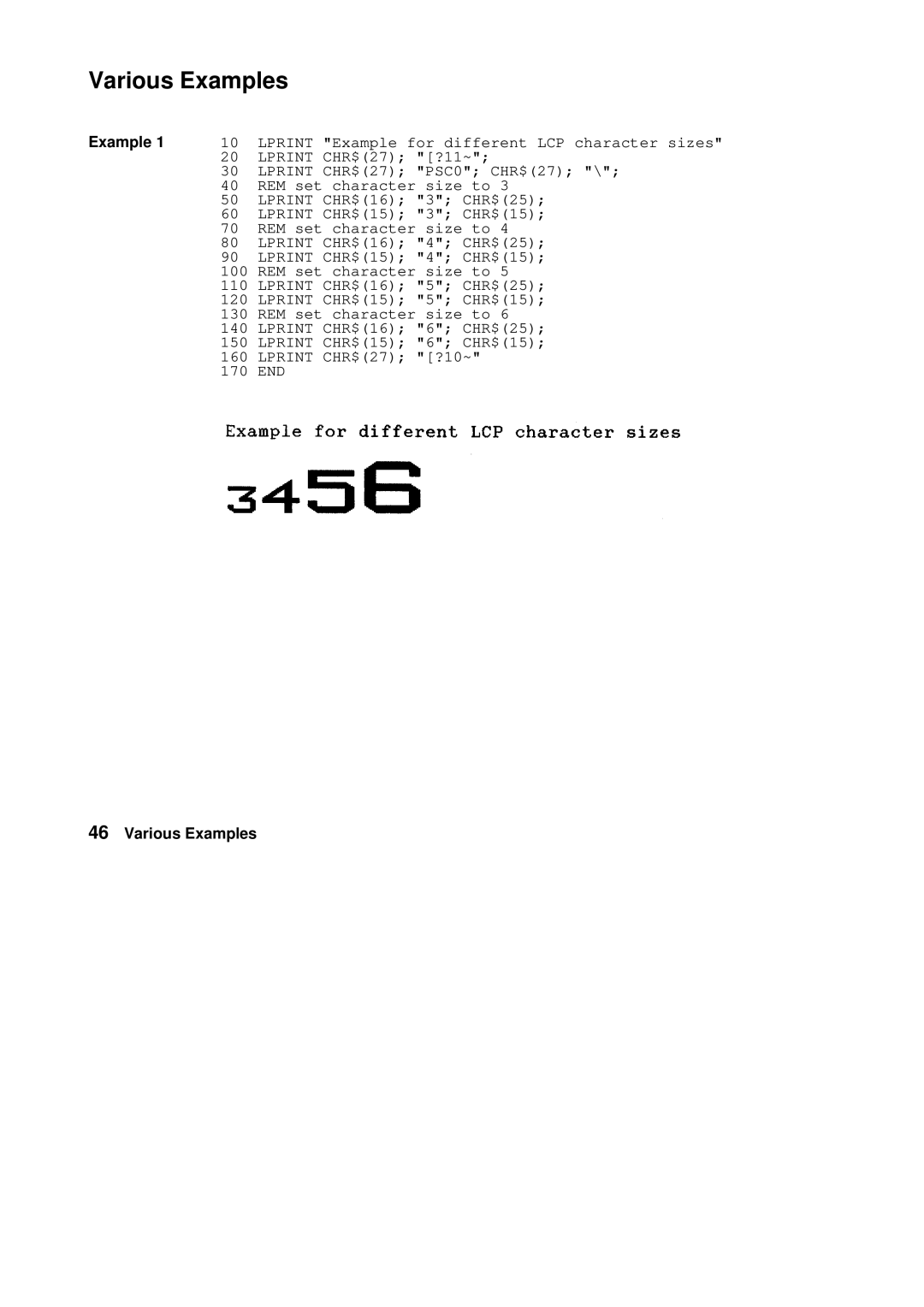 Tally Genicom Matrix Printer manual Various Examples 