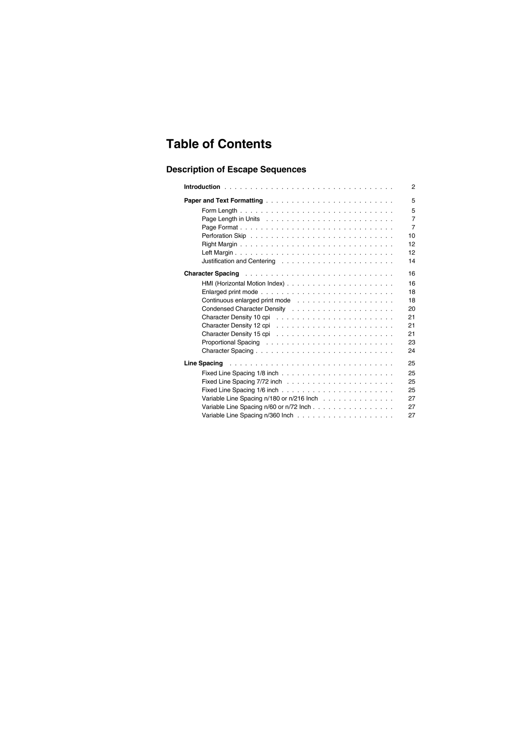 Tally Genicom Matrix Printer manual Table of Contents 