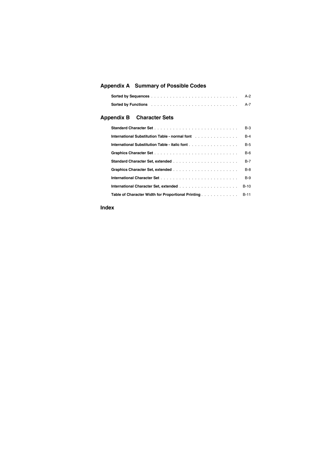 Tally Genicom Matrix Printer manual Appendix B Character Sets, Sorted by Sequences Sorted by Functions 