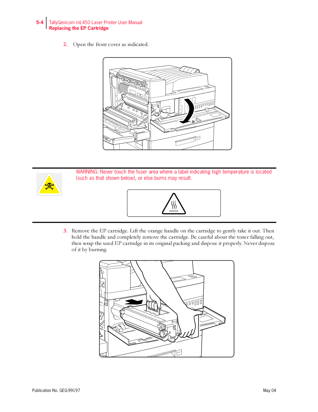 Tally Genicom mL450 user manual Replacing the EP Cartridge 