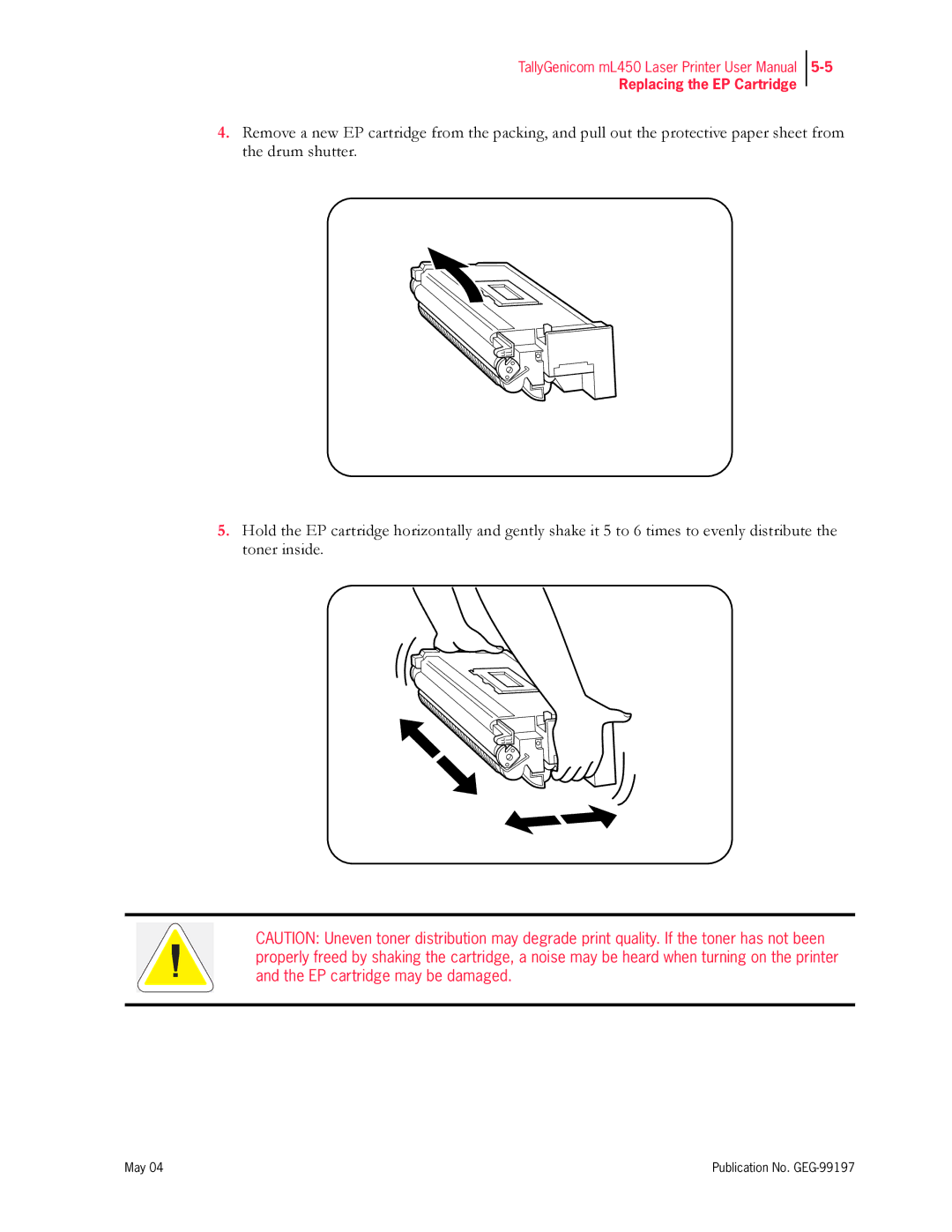 Tally Genicom mL450 user manual Replacing the EP Cartridge 