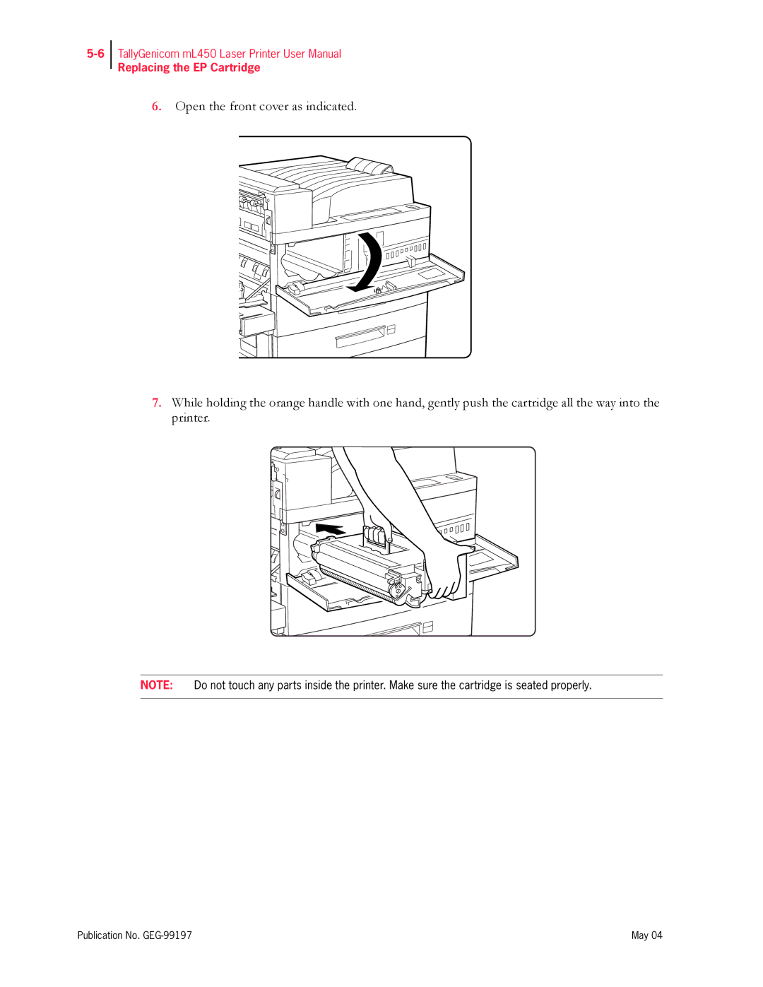 Tally Genicom mL450 user manual Replacing the EP Cartridge 