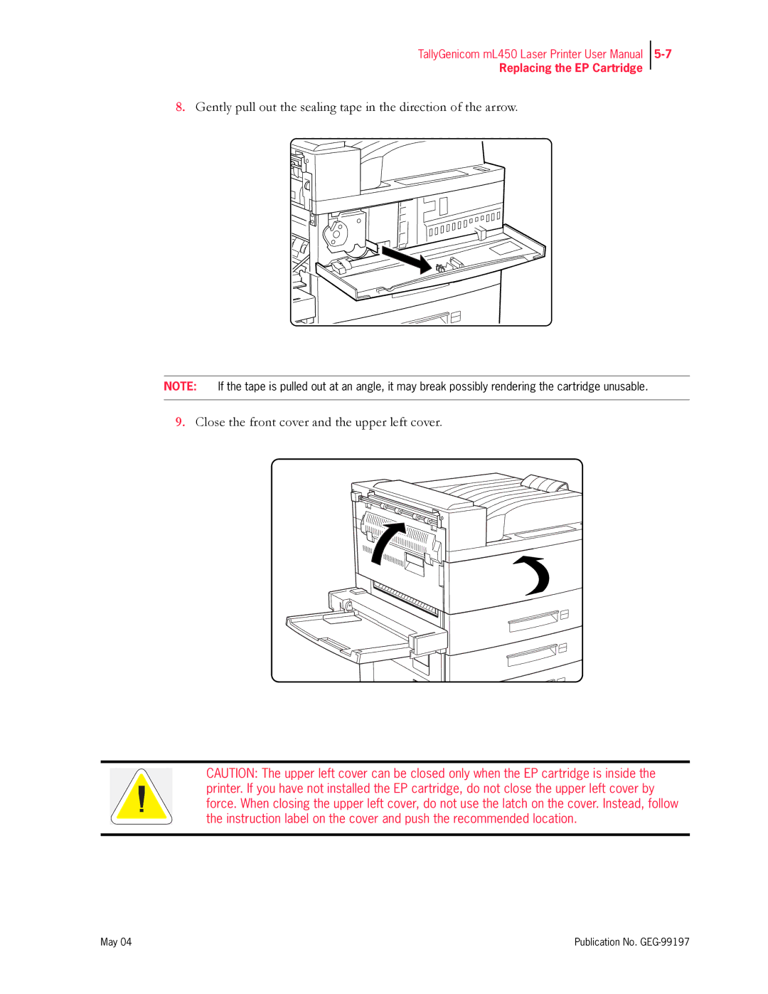 Tally Genicom mL450 user manual Replacing the EP Cartridge 