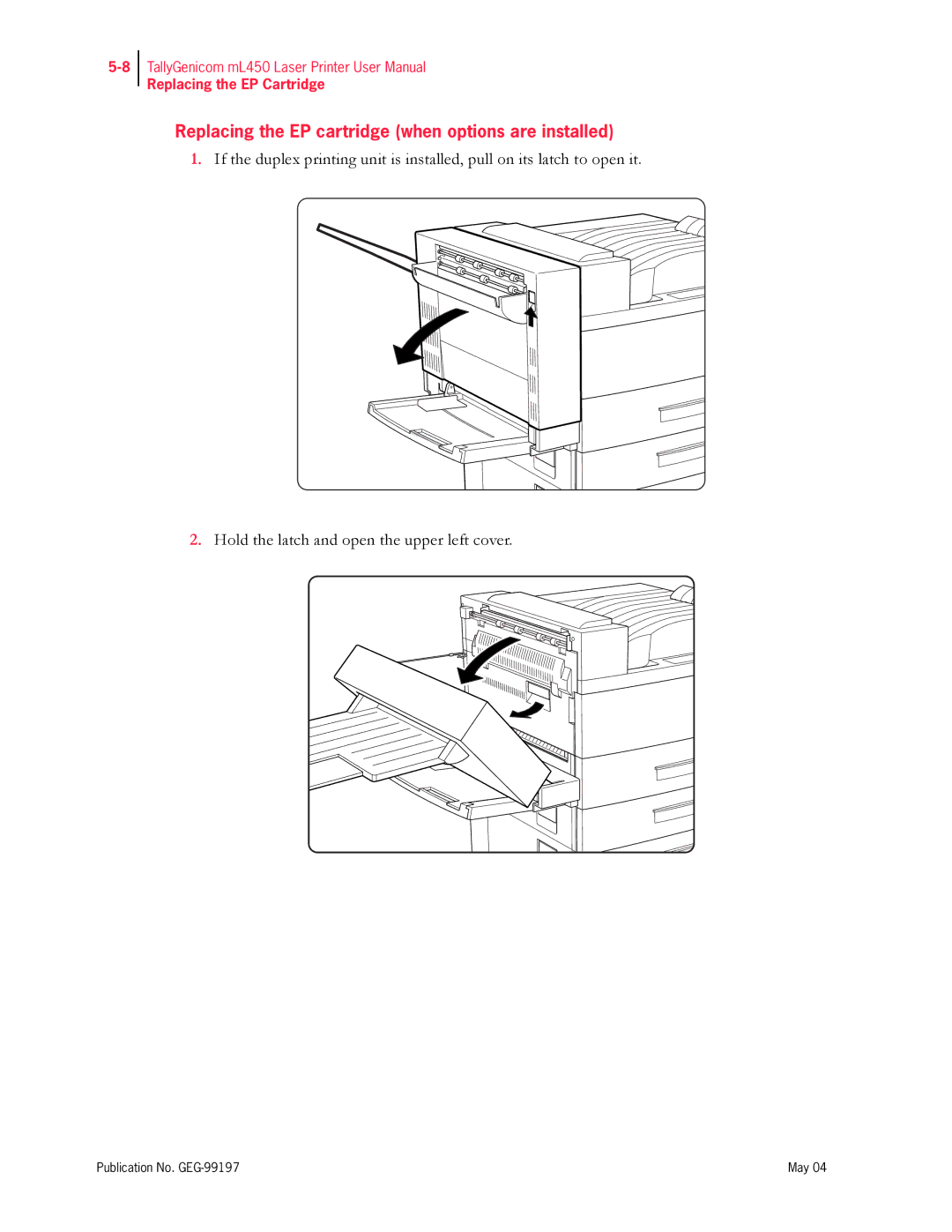 Tally Genicom mL450 user manual Replacing the EP cartridge when options are installed 