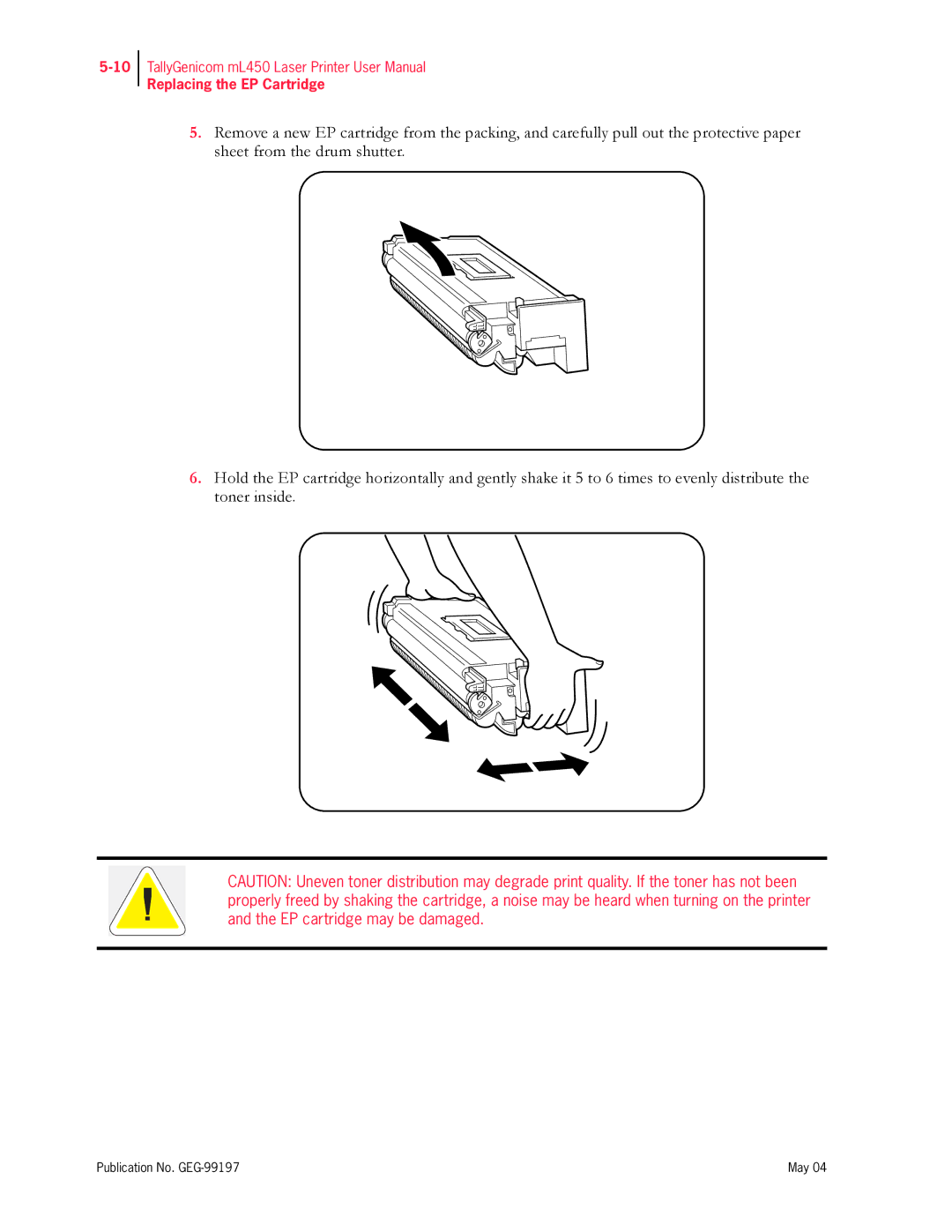 Tally Genicom mL450 user manual Replacing the EP Cartridge 