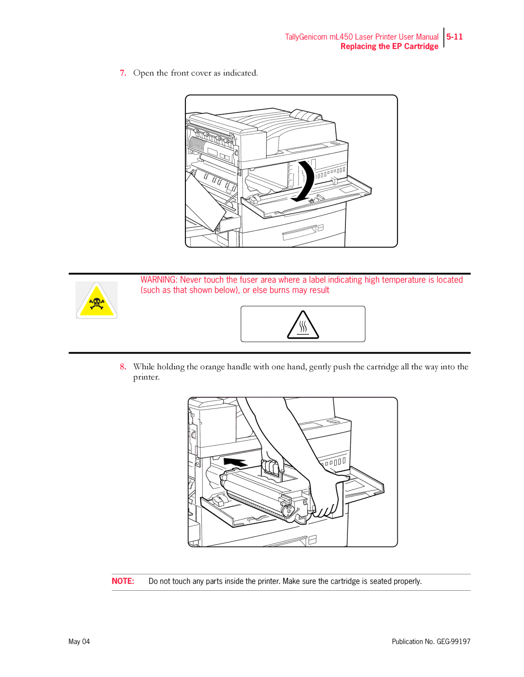 Tally Genicom mL450 user manual Replacing the EP Cartridge 