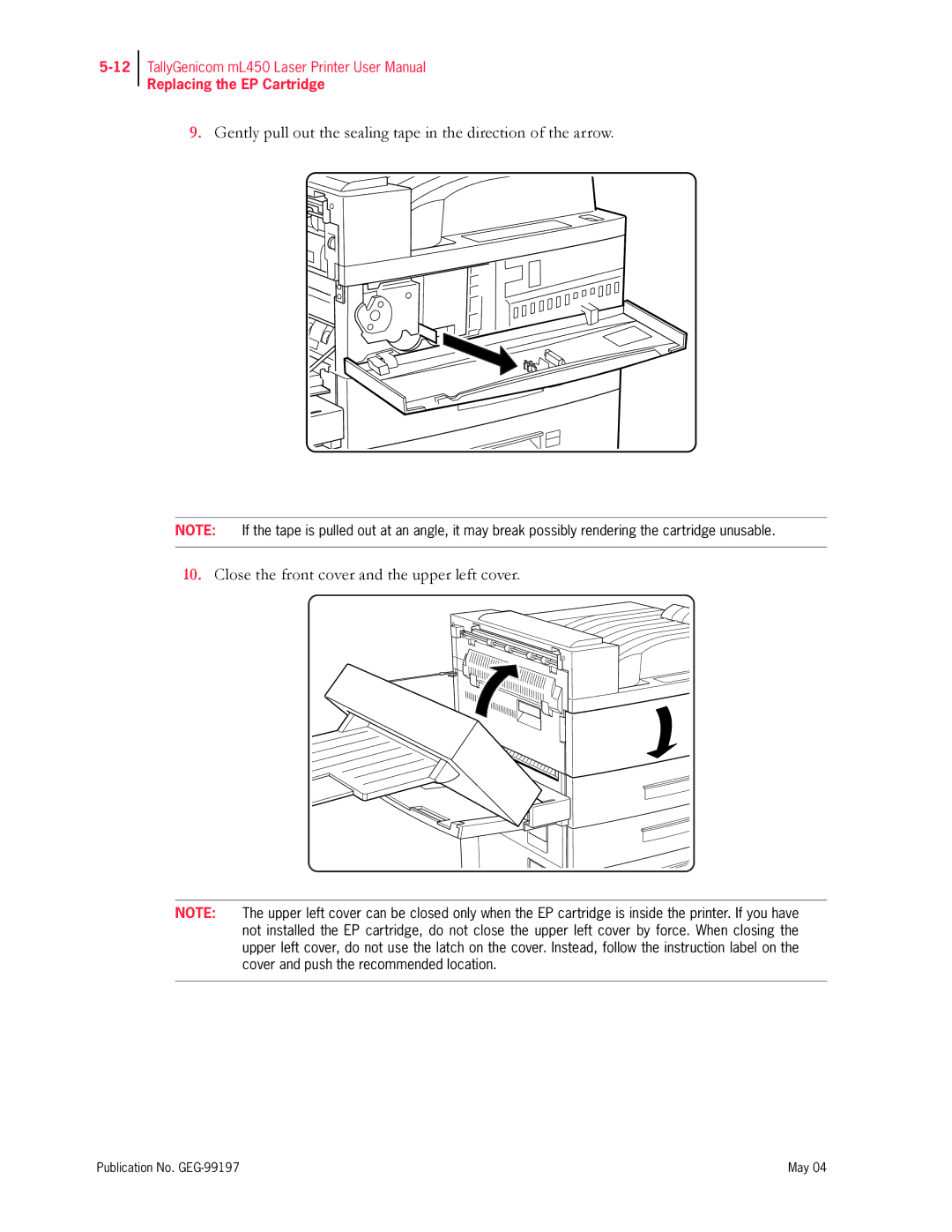 Tally Genicom mL450 user manual Replacing the EP Cartridge 