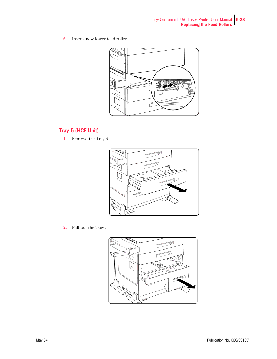 Tally Genicom mL450 user manual Tray 5 HCF Unit 