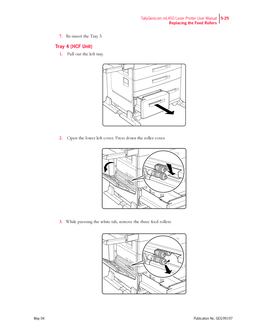 Tally Genicom mL450 user manual Tray 4 HCF Unit 