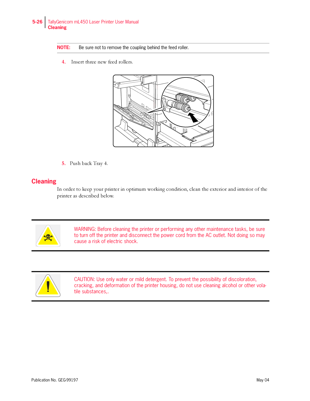 Tally Genicom mL450 user manual Cleaning 