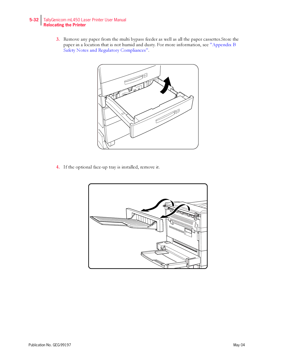 Tally Genicom mL450 user manual Relocating the Printer 