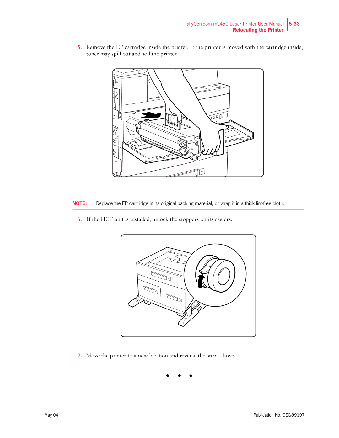 Tally Genicom mL450 user manual ‹ ‹ ‹ 