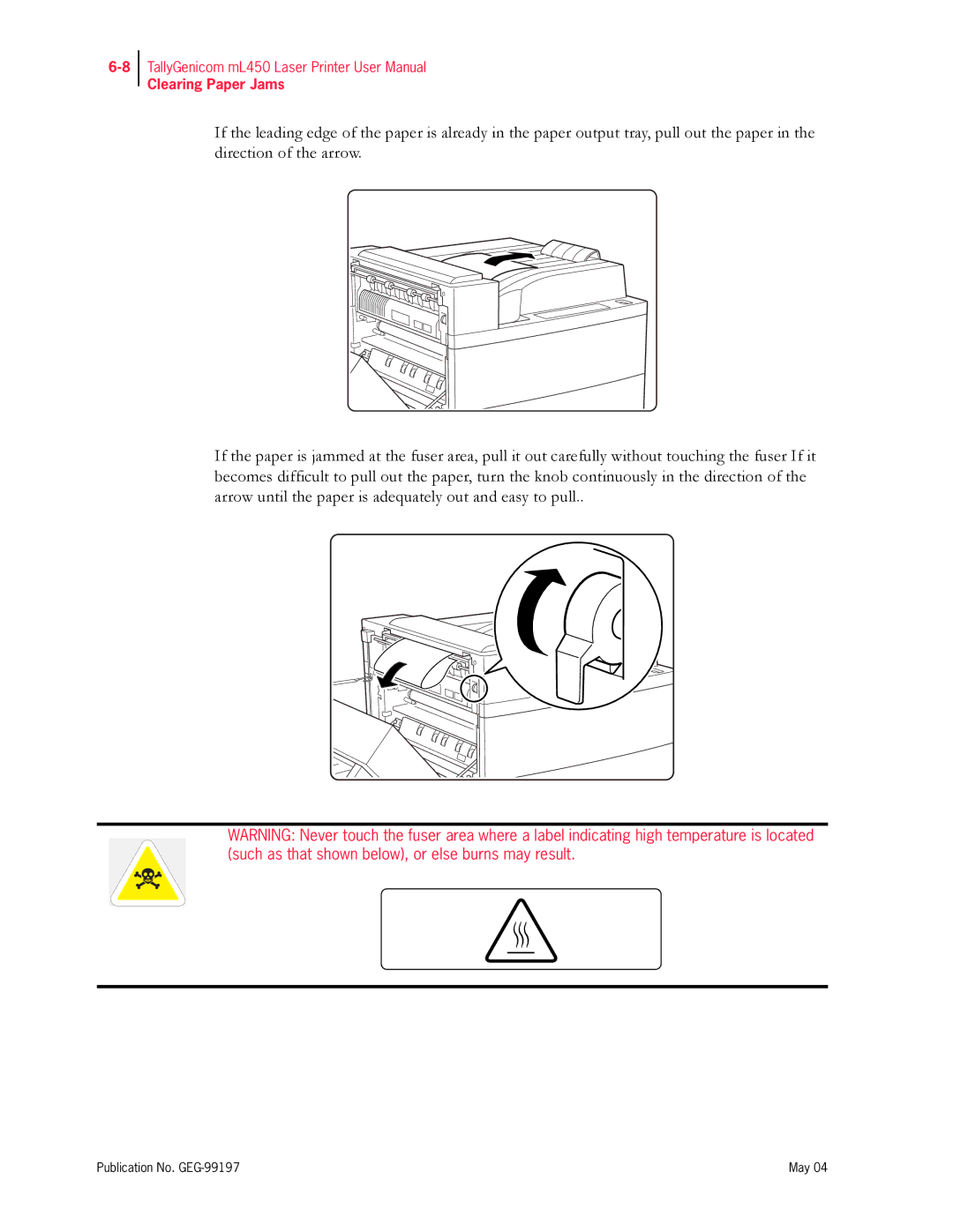 Tally Genicom mL450 user manual Clearing Paper Jams 