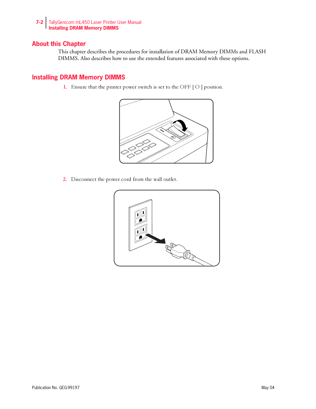 Tally Genicom mL450 user manual About this Chapter, Installing Dram Memory Dimms 