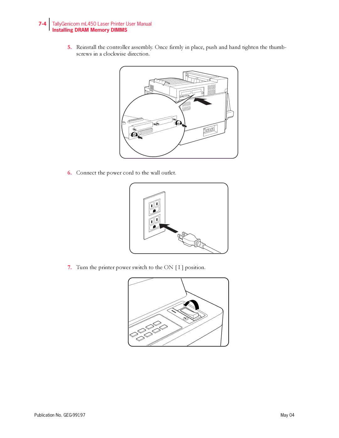 Tally Genicom mL450 user manual Installing Dram Memory Dimms 