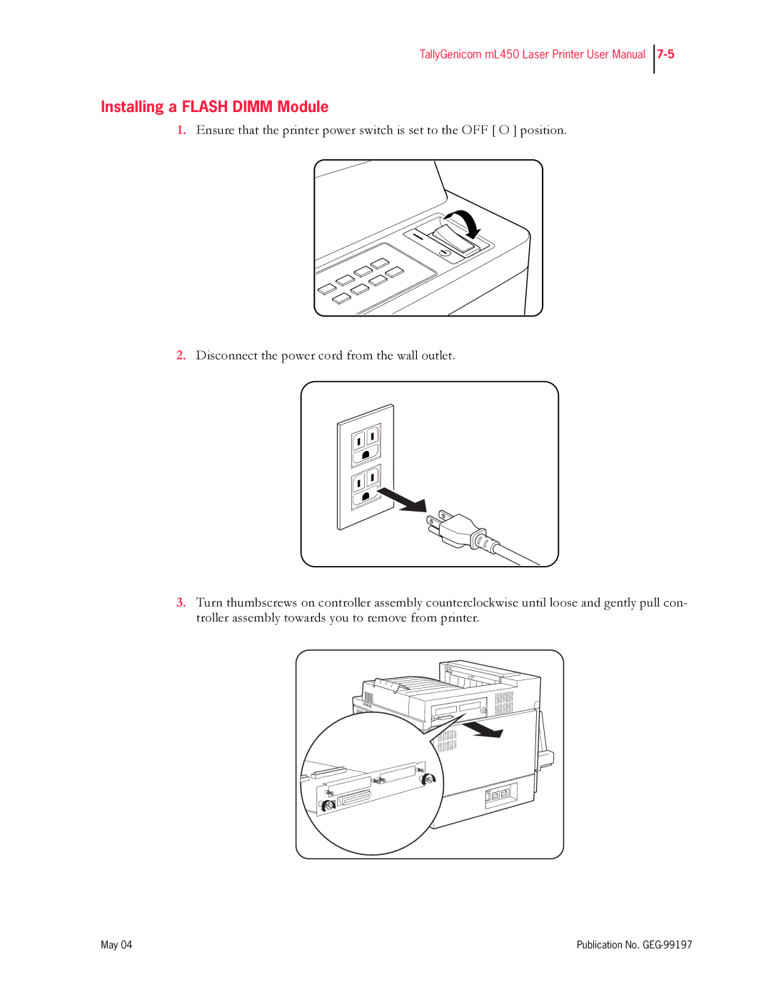 Tally Genicom mL450 user manual Installing a Flash Dimm Module 