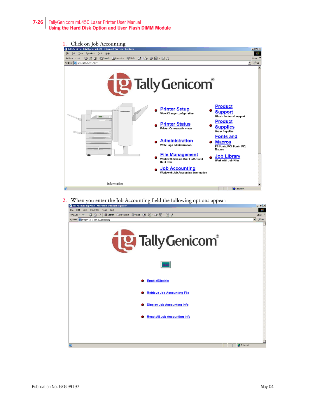 Tally Genicom mL450 user manual Using the Hard Disk Option and User Flash Dimm Module 