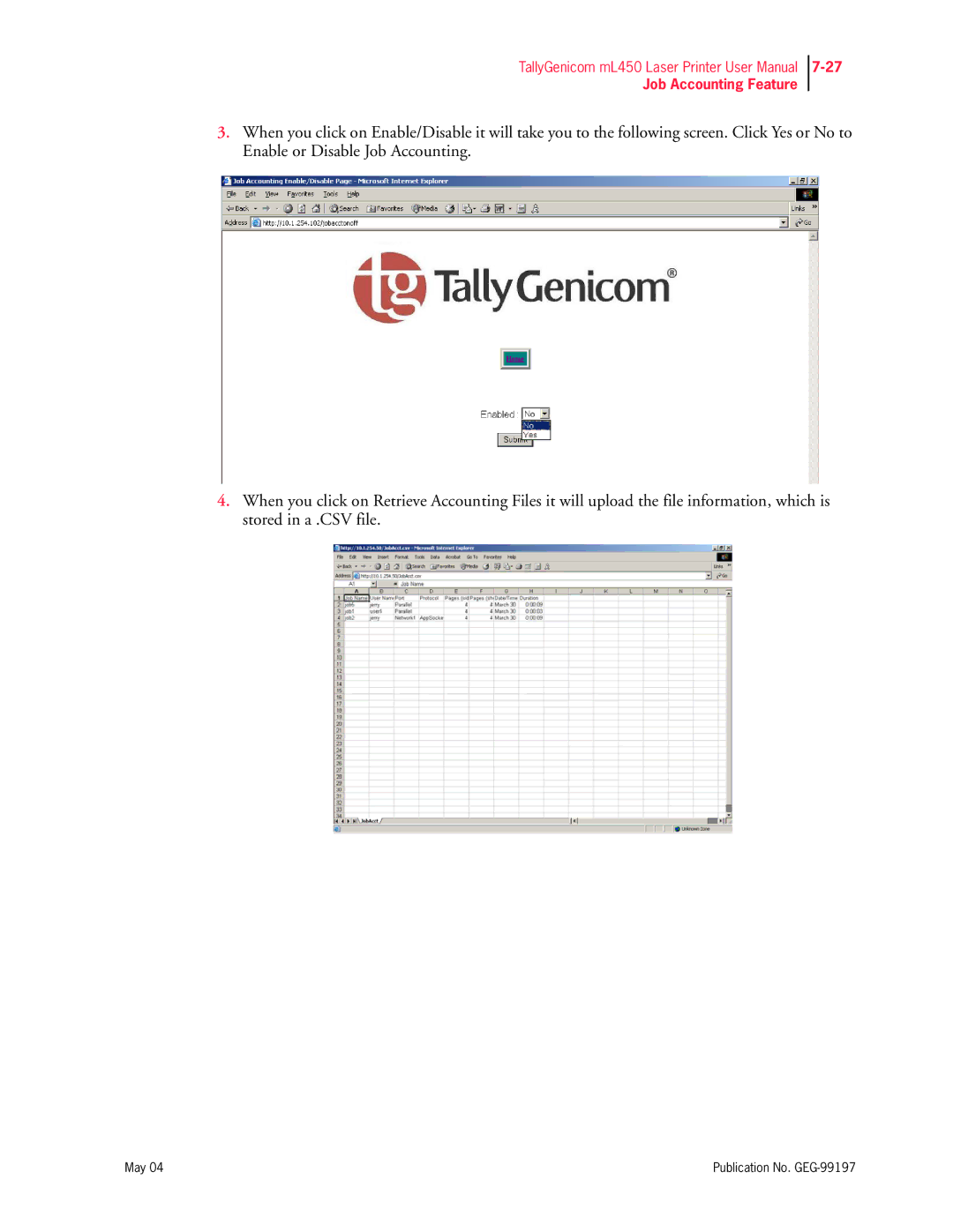 Tally Genicom mL450 user manual Job Accounting Feature 