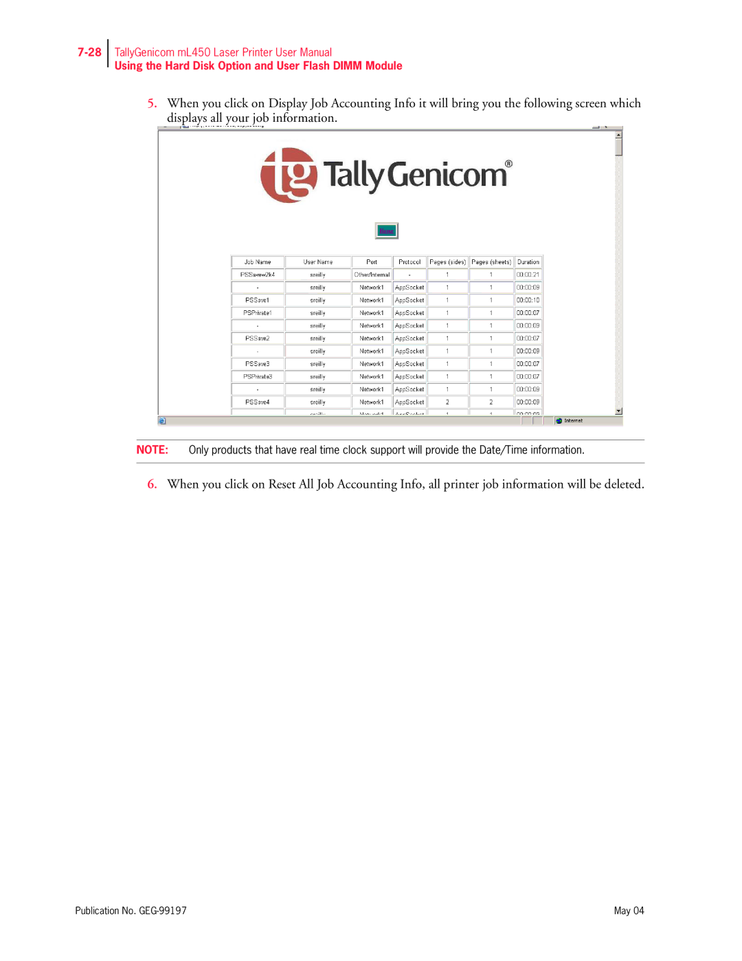 Tally Genicom mL450 user manual Using the Hard Disk Option and User Flash Dimm Module 