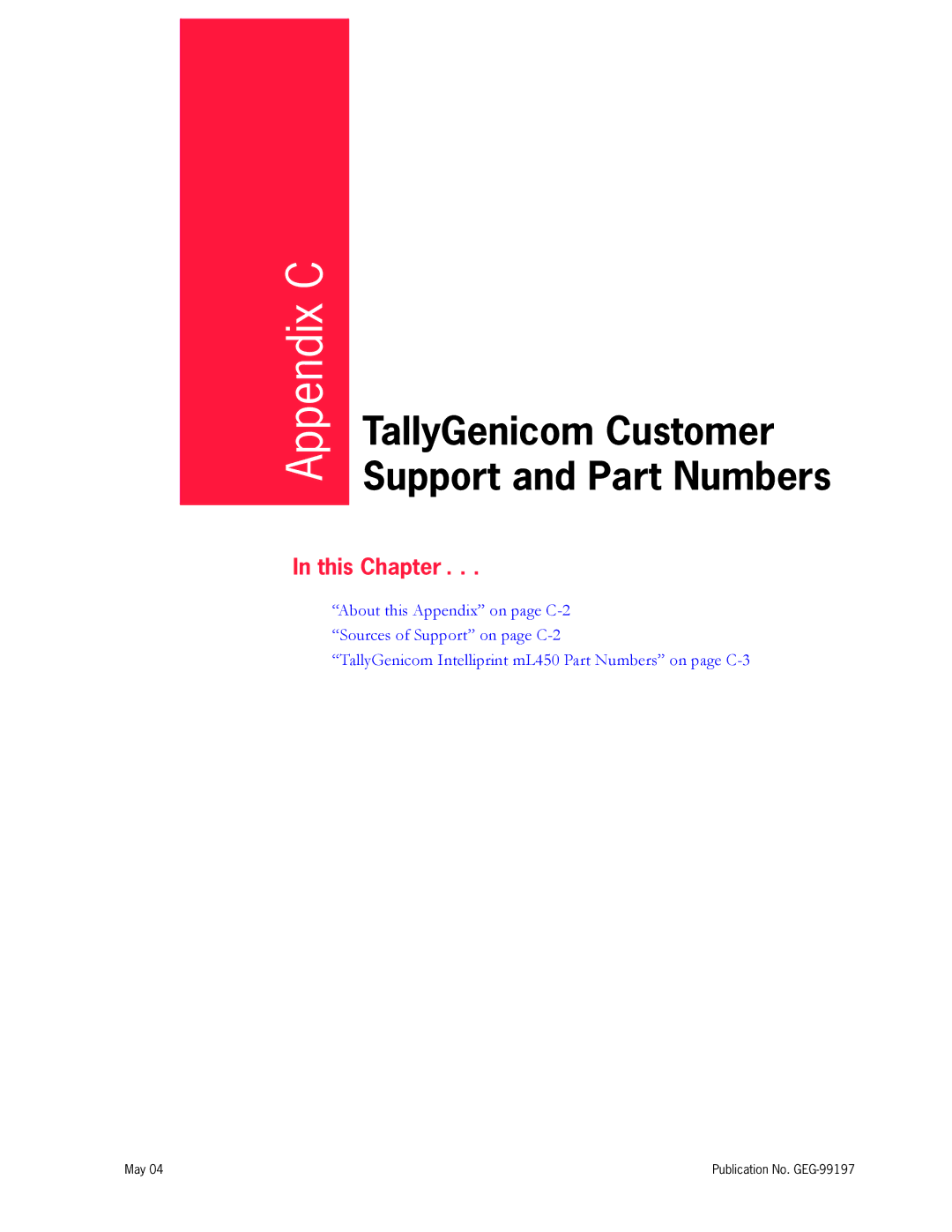 Tally Genicom mL450 user manual Appendix C 