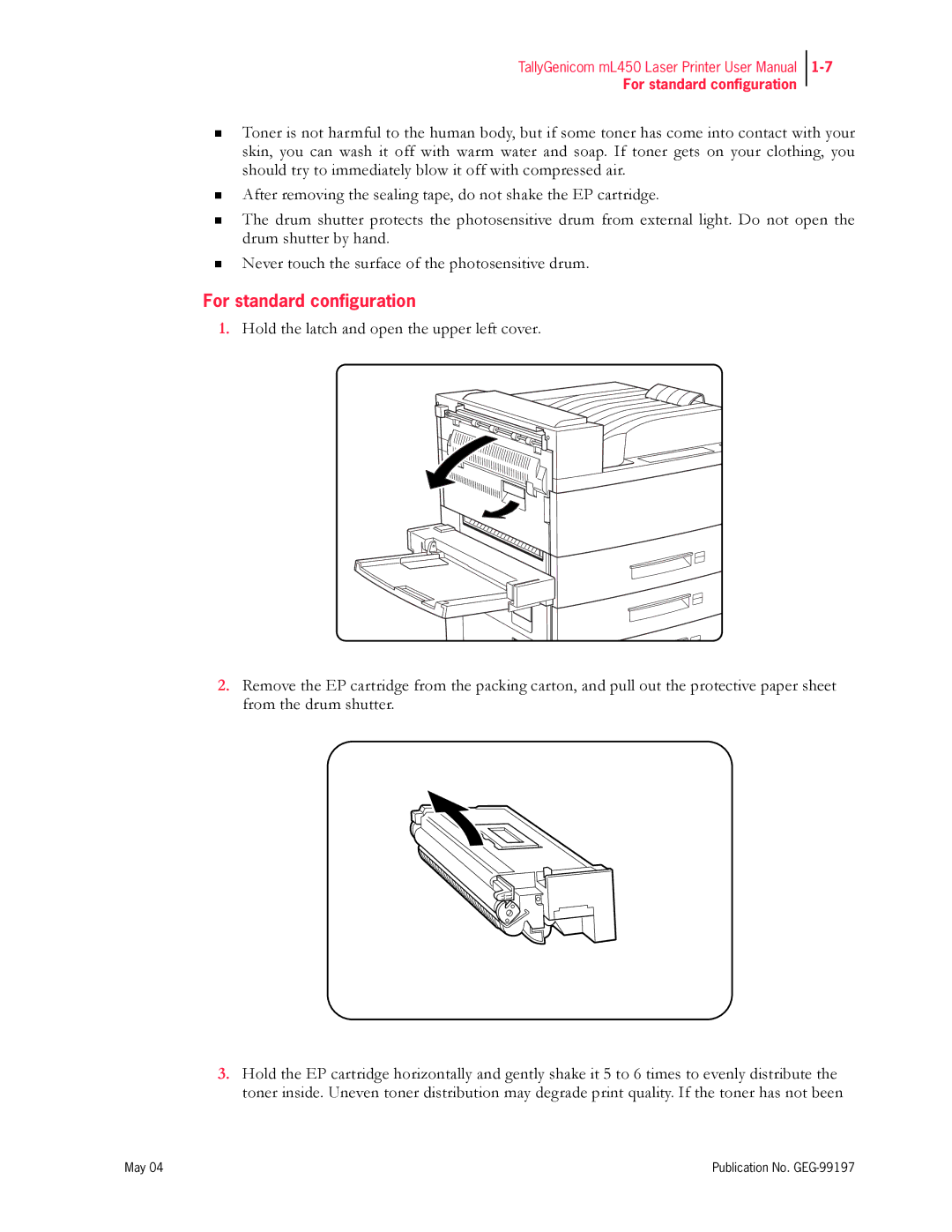 Tally Genicom mL450 user manual For standard configuration 