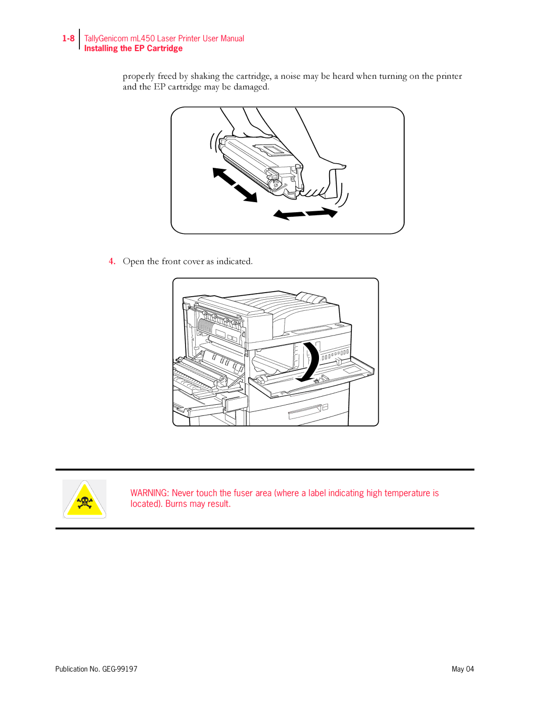 Tally Genicom mL450 user manual Installing the EP Cartridge 