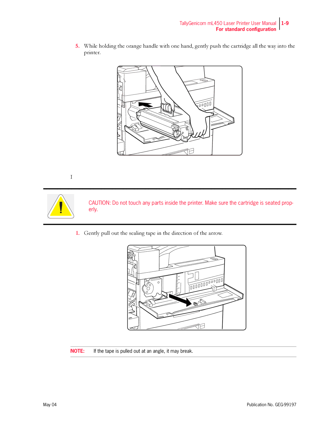 Tally Genicom mL450 user manual For standard configuration 