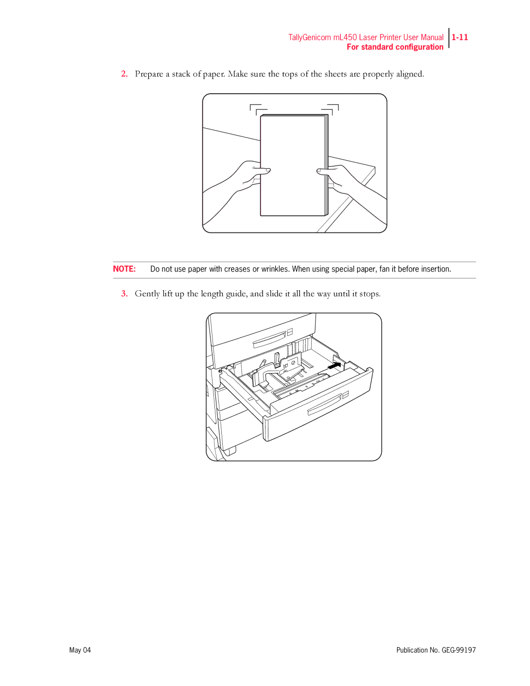 Tally Genicom mL450 user manual For standard configuration 