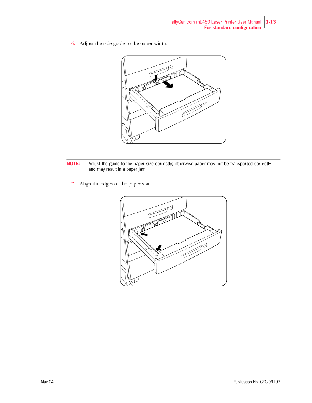 Tally Genicom mL450 user manual For standard configuration 