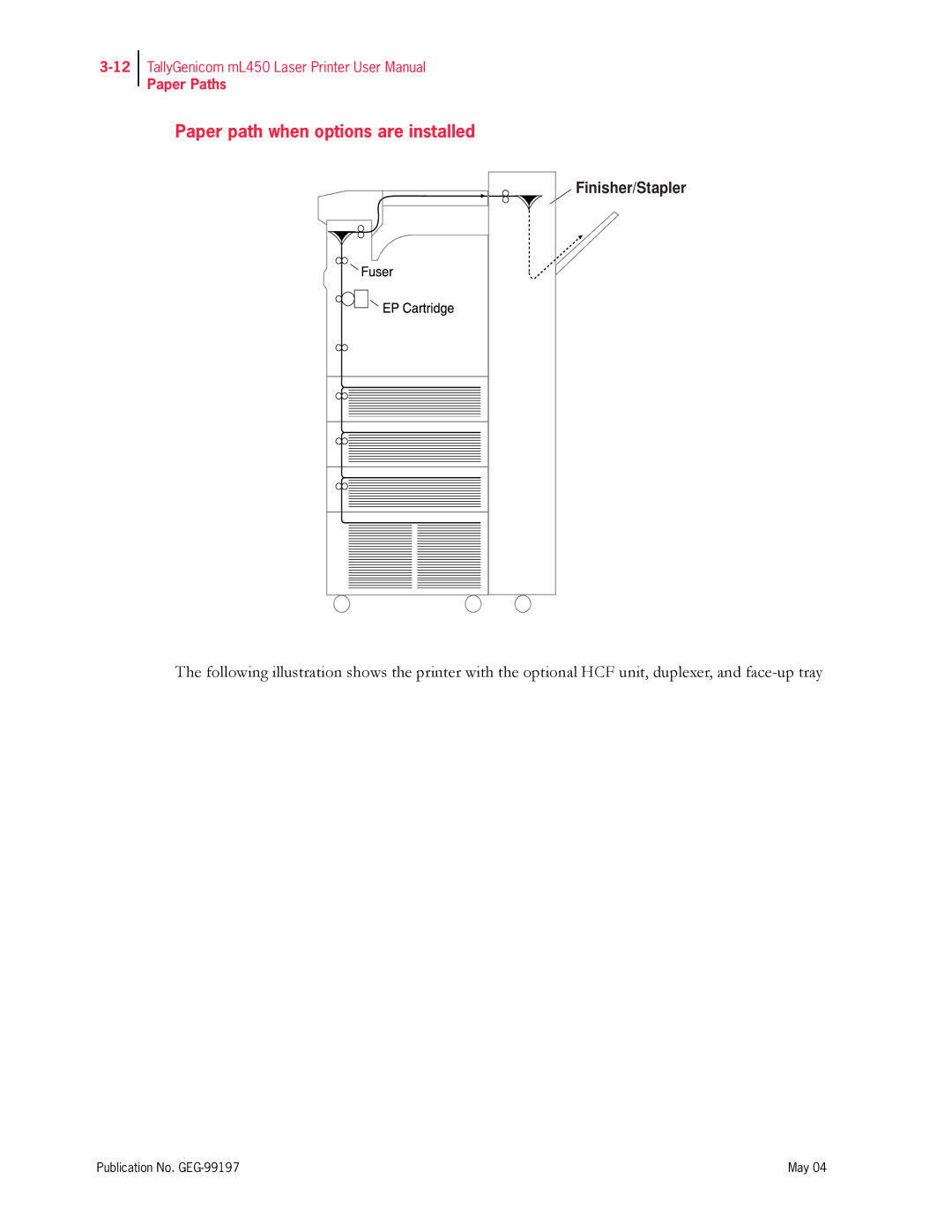 Tally Genicom mL450 user manual Paper path when options are installed 