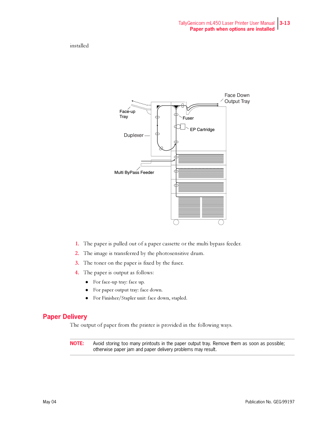 Tally Genicom mL450 user manual Paper Delivery 