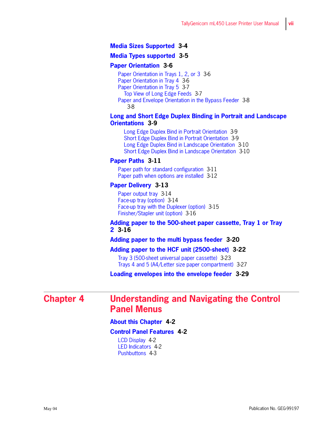 Tally Genicom mL450 user manual Understanding and Navigating the Control Panel Menus 