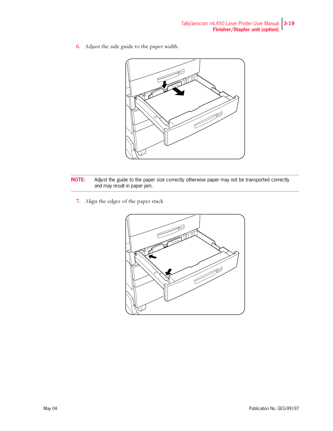 Tally Genicom mL450 user manual Finisher/Stapler unit option 