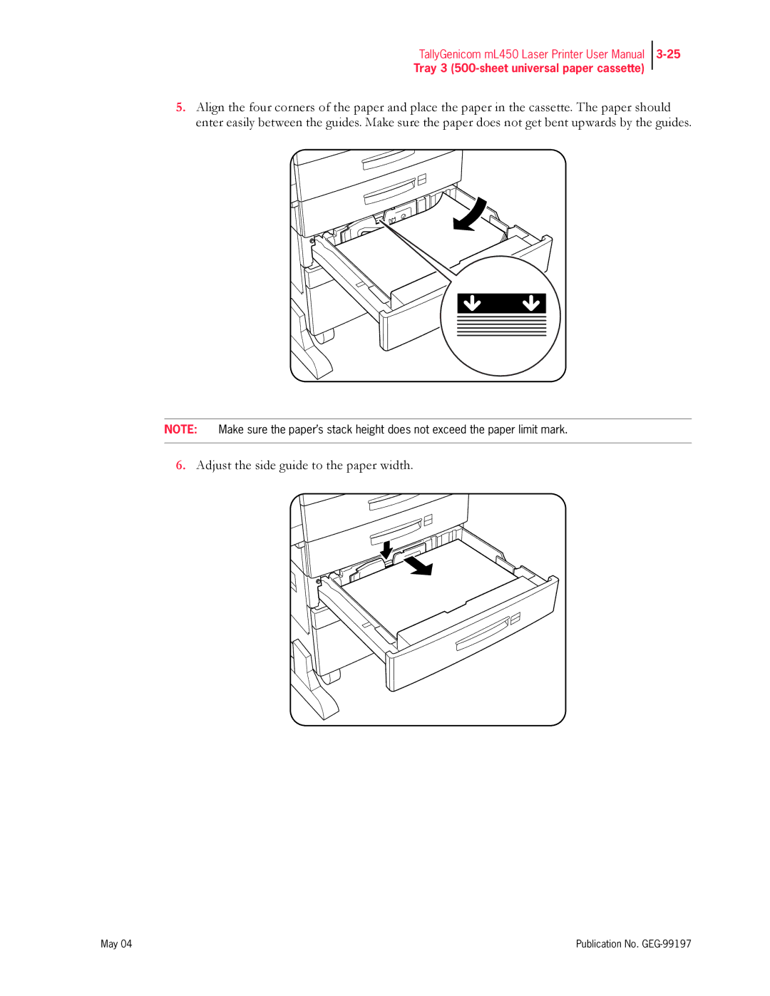 Tally Genicom mL450 user manual Adjust the side guide to the paper width 