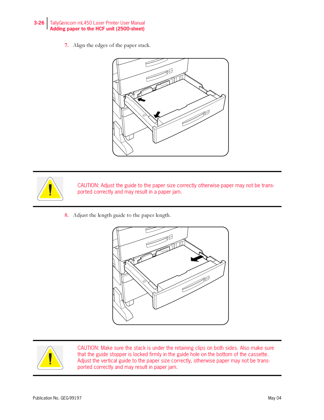 Tally Genicom mL450 user manual Adding paper to the HCF unit 2500-sheet 