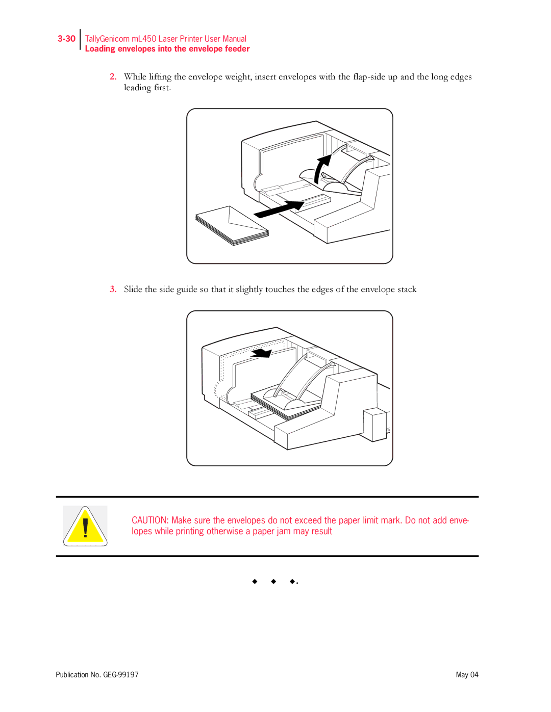 Tally Genicom mL450 user manual Loading envelopes into the envelope feeder 