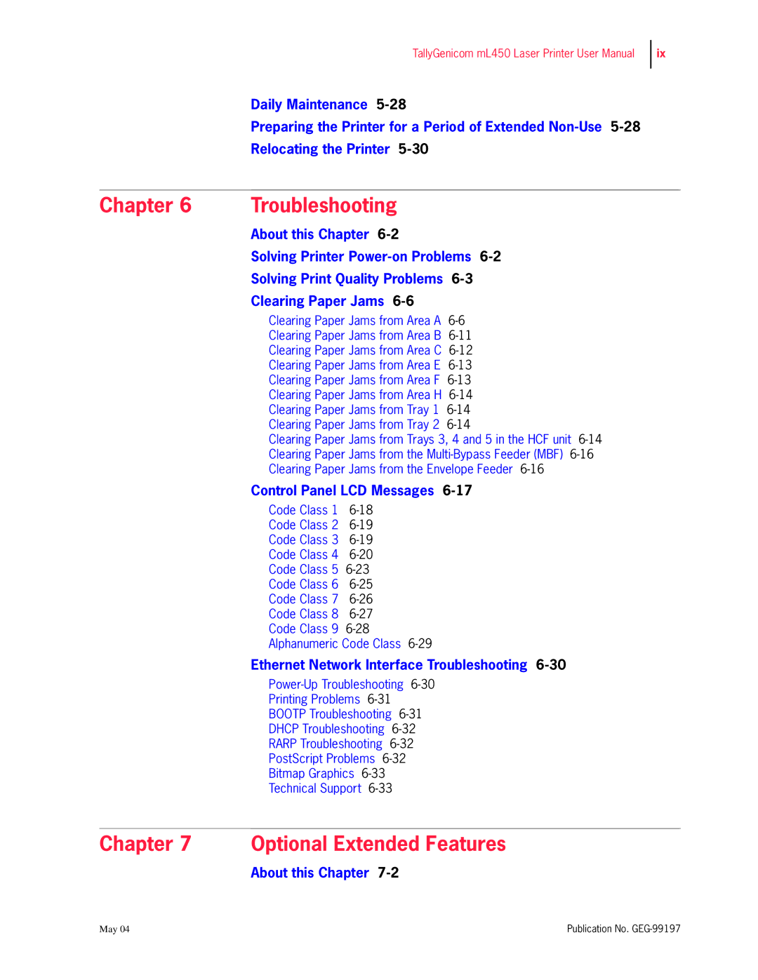 Tally Genicom mL450 user manual Chapter Troubleshooting 