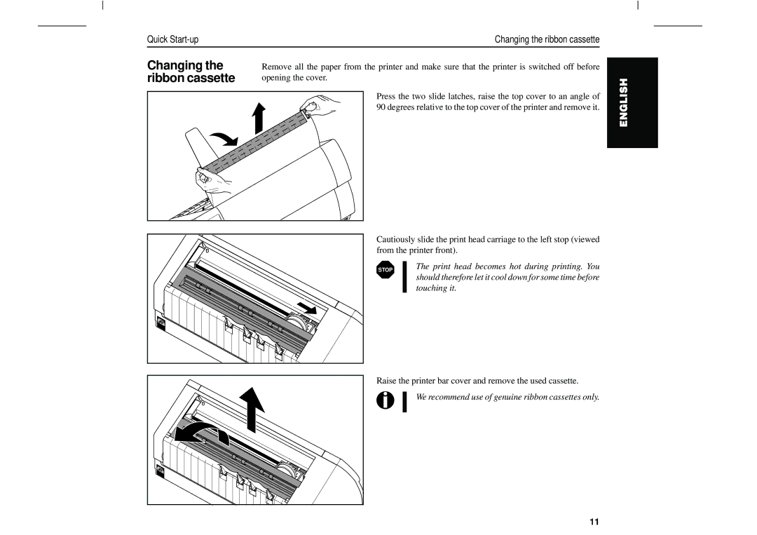 Tally Genicom T2150, T2250 manual Changing, Ribbon cassette 