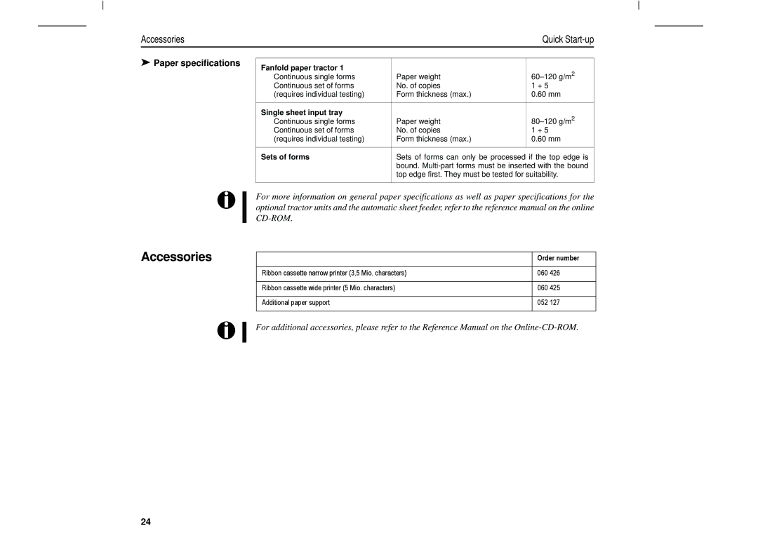 Tally Genicom T2250, T2150 manual Accessories, Paper specifications 