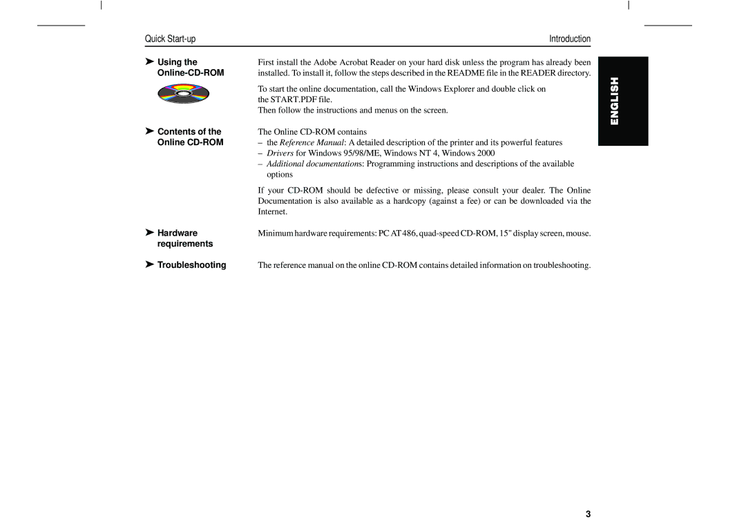 Tally Genicom T2150, T2250 manual Using, Online-CD-ROM, Contents, Online CD-ROM, Hardware, Requirements Troubleshooting 