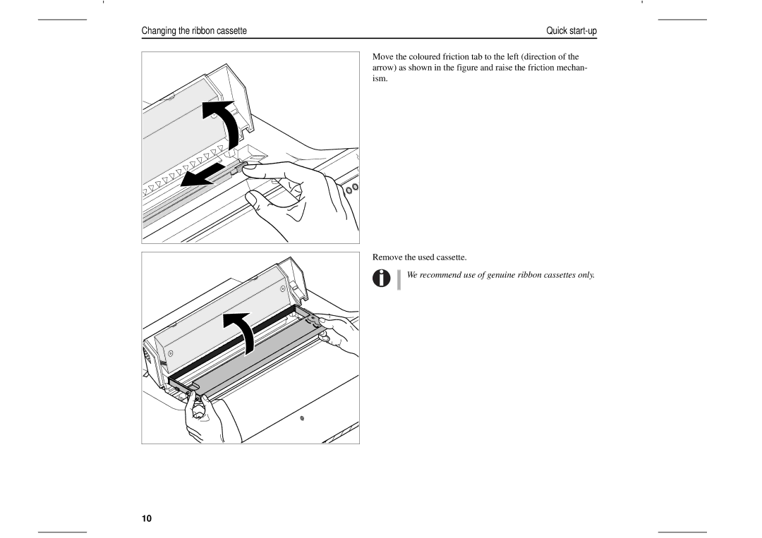 Tally Genicom T2265, T2280 manual We recommend use of genuine ribbon cassettes only 