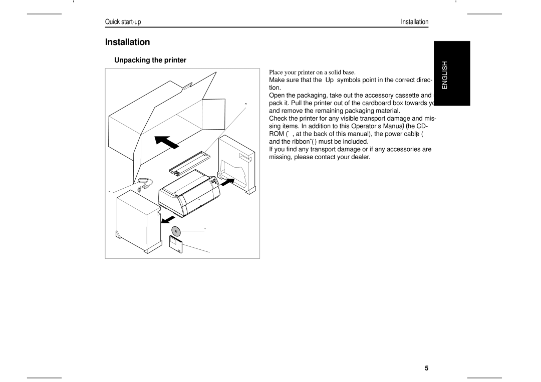 Tally Genicom T2280, T2265 manual Installation, Unpacking the printer 