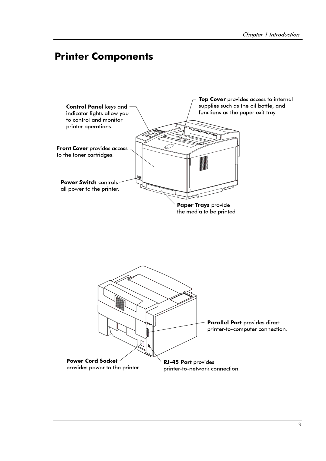 Tally Genicom T8006e manual Printer Components, Power Switch controls all power to the printer 