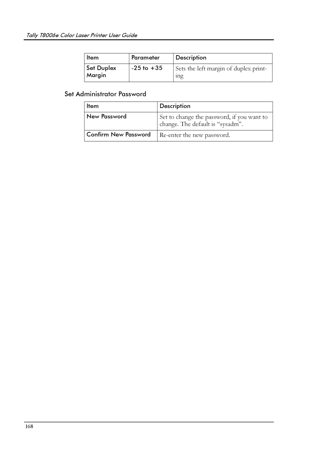 Tally Genicom T8006e manual Sets the left margin of duplex print 