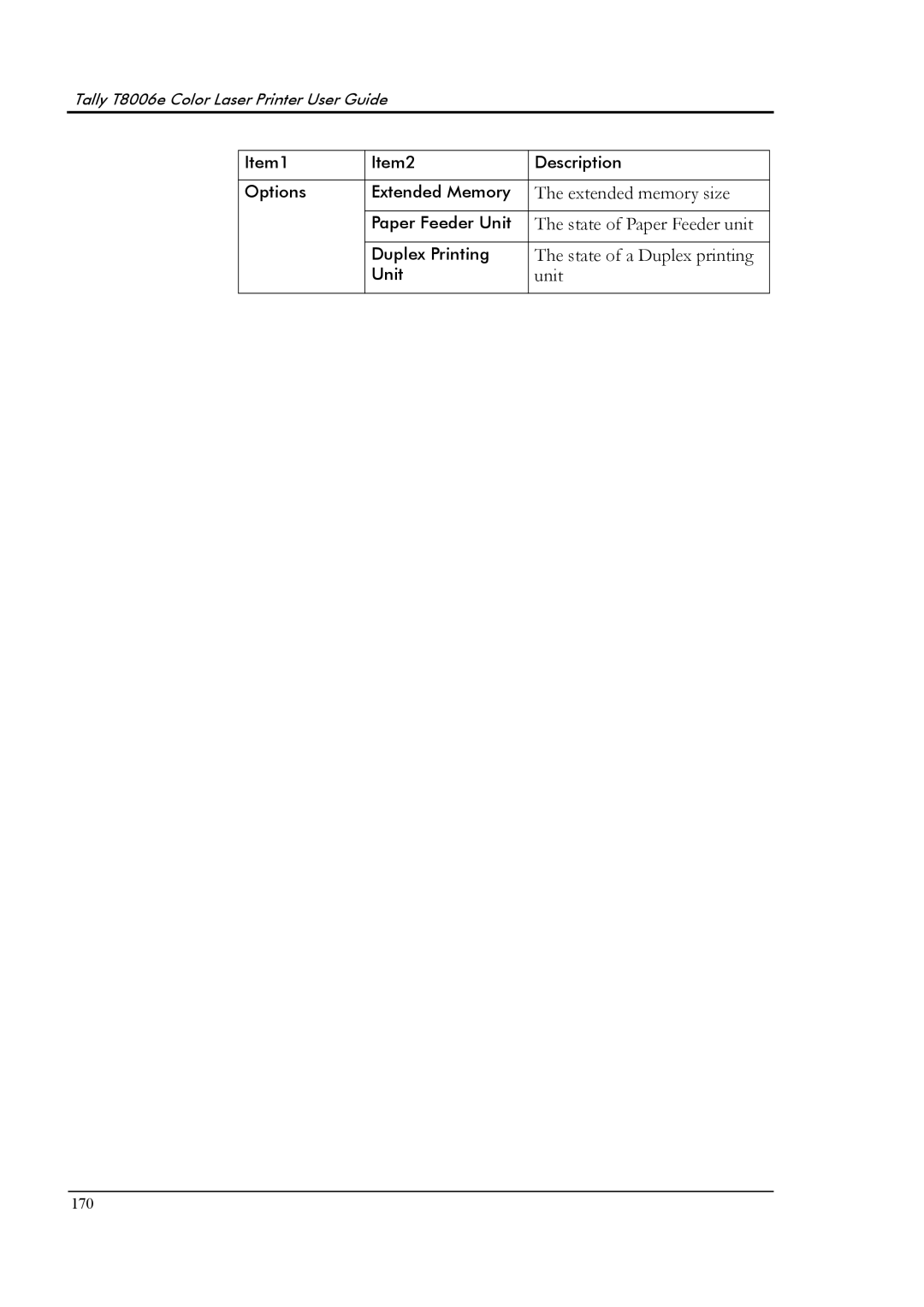 Tally Genicom T8006e manual Extended memory size 