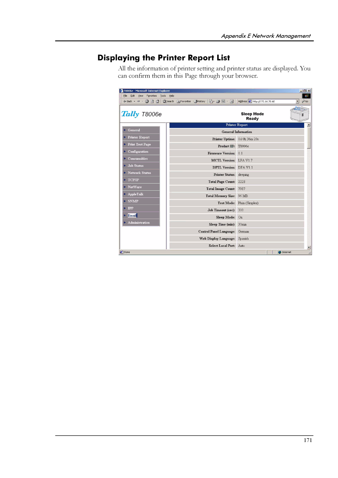 Tally Genicom T8006e manual Displaying the Printer Report List 