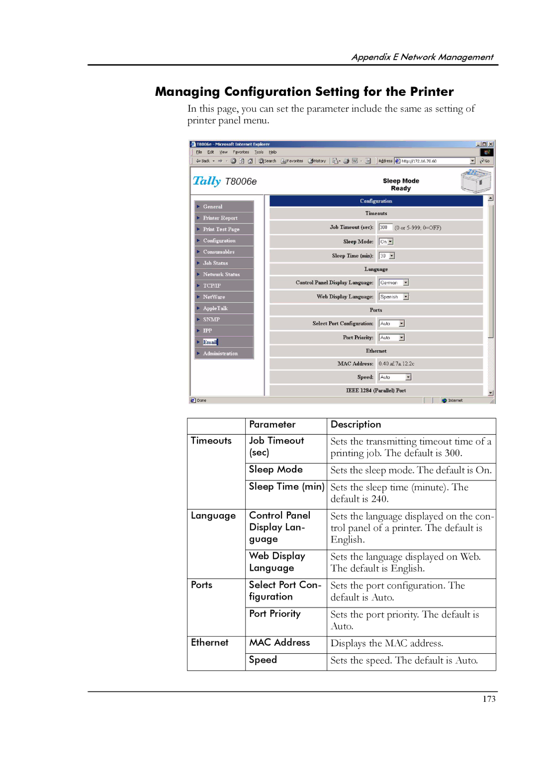 Tally Genicom T8006e manual Managing Configuration Setting for the Printer 