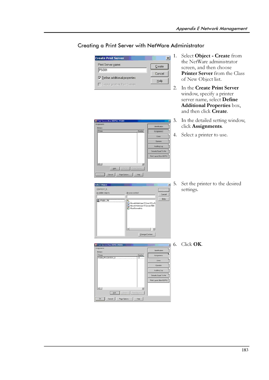 Tally Genicom T8006e manual Creating a Print Server with NetWare Administrator 